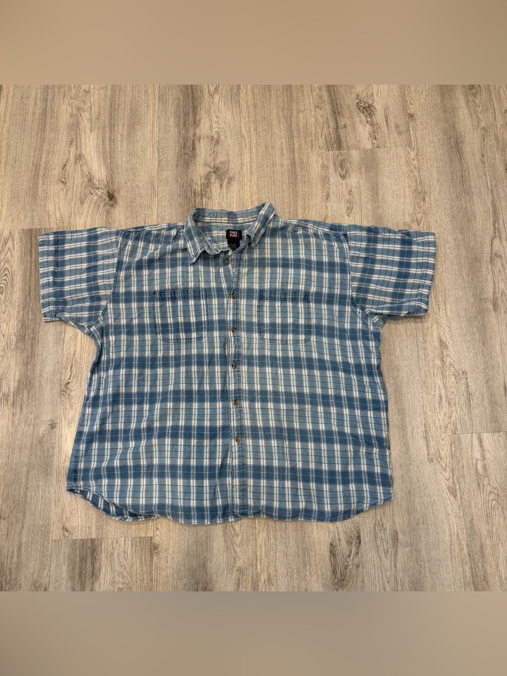 Faded Glory 2X Blue Plaid 100% Cotton Button Front Shirt Plus Size